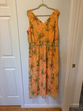 Isaac Mizrahi Maxi Dress Summer Floral Orange / Peach V-Neck Plus Size 20W